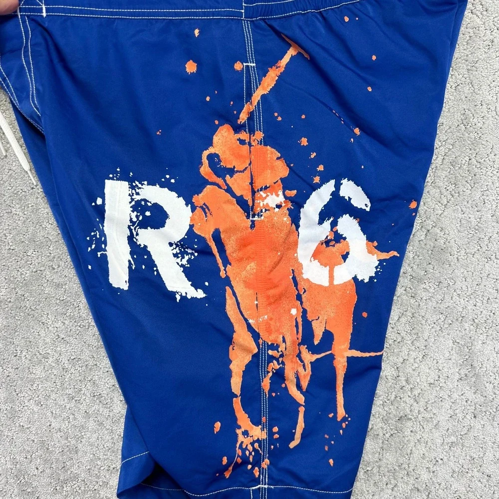 VINTAGE Polo Ralph Lauren Board Shorts Mens Large Blue Swim Trunks Surf Big Pony